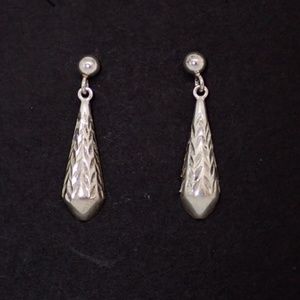 Sterling Silver Diamond-cut Signed Teardrop Dangle Post Earrings 1.25" Drop